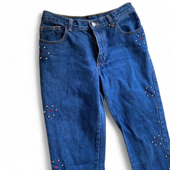 Y2K BeBop Studded Dark Blue Straight Leg Jeans with Embellishments - Picture 3 of 7